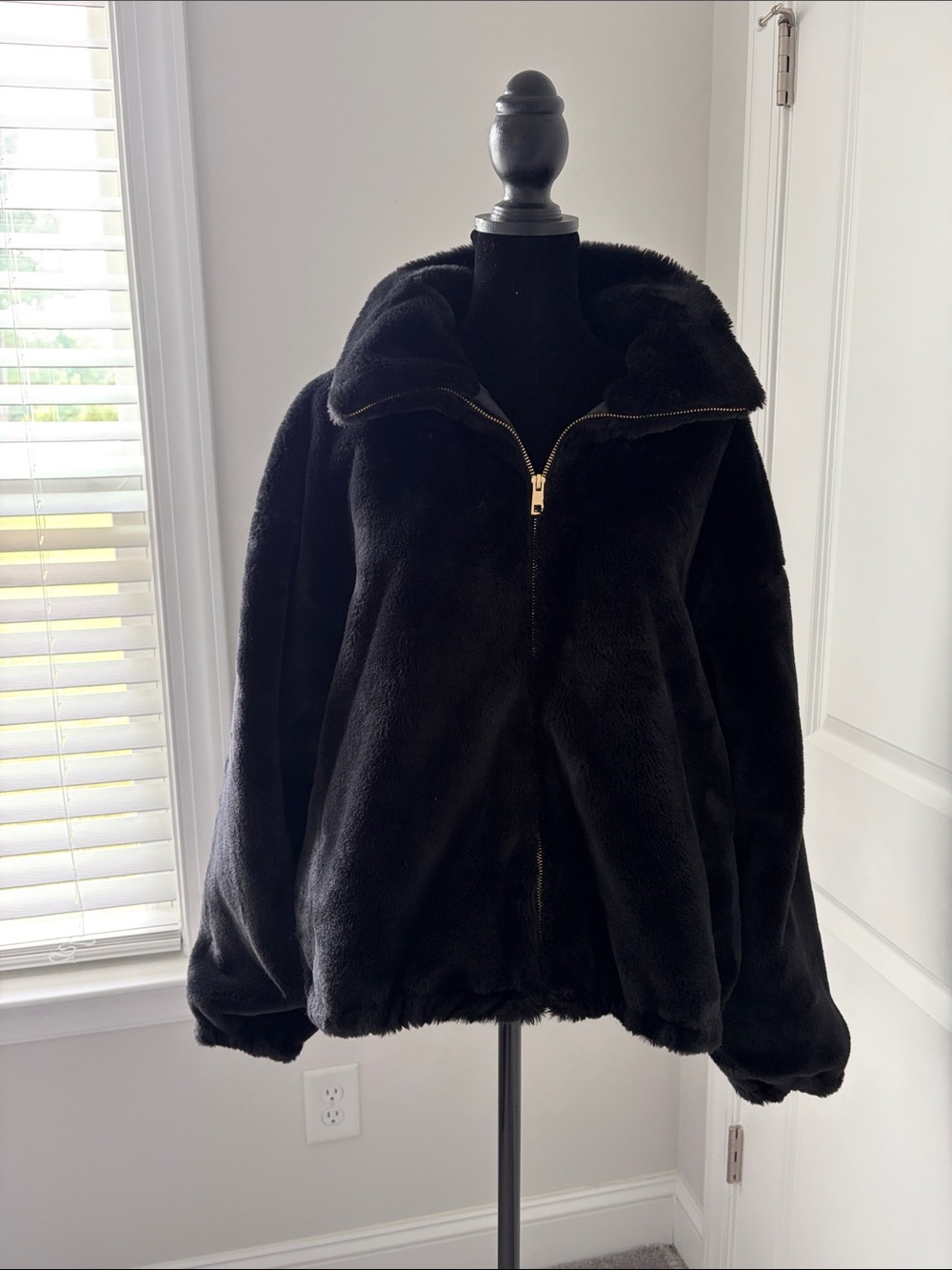 Worthington Black Faux Fur Zip Jacket with Gold Zipper